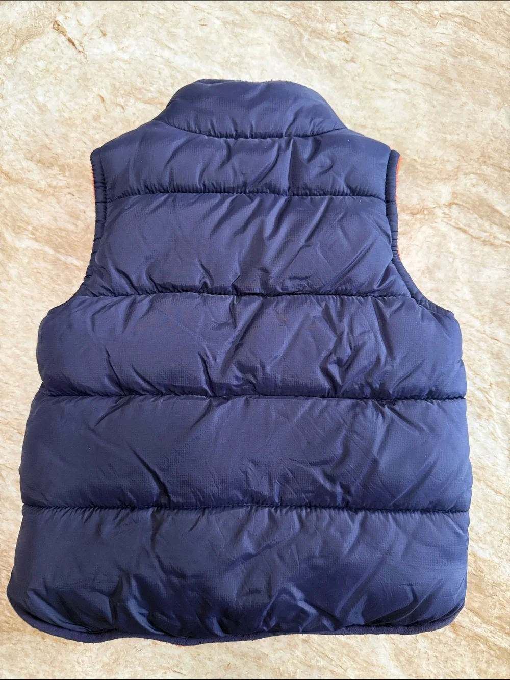 Mini Boden Navy Puffer Vest with Orange Lining